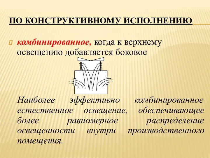 ПО КОНСТРУКТИВНОМУ ИСПОЛНЕНИЮ комбинированное, когда к верхнему освещению добавляется боковое