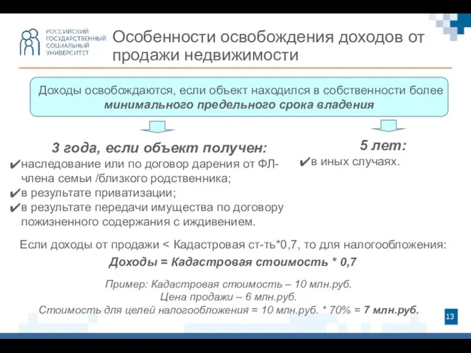 Особенности освобождения доходов от продажи недвижимости Доходы освобождаются, если объект