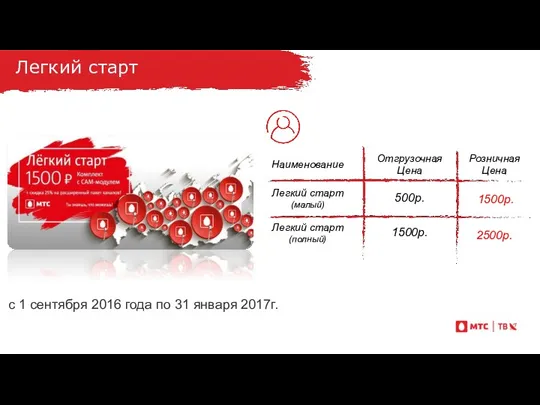 Легкий старт с 1 сентября 2016 года по 31 января 2017г.