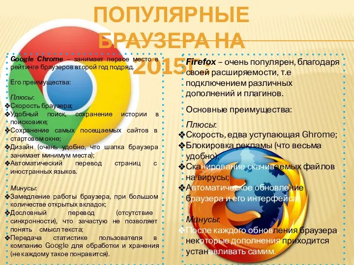 ПОПУЛЯРНЫЕ БРАУЗЕРА НА 2015Г.: Google Chrome – занимает первое место