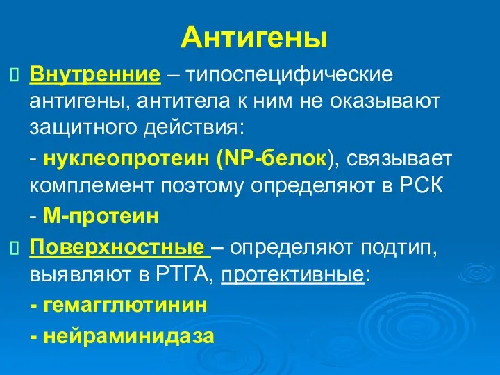 Антигены Внутренние – типоспецифические антигены, антитела к ним не оказывают защитного действия: -