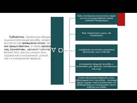 Субъектом, подающим общую административную жалобу, может выступить как гражданин лично,