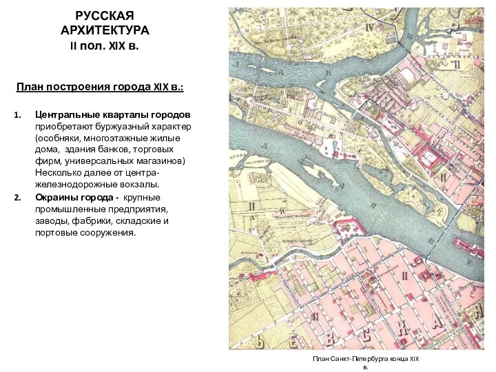 РУССКАЯ АРХИТЕКТУРА II пол. XIX в. План построения города XIX в.: Центральные кварталы