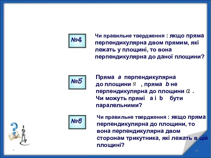 Пряма a перпендикулярна до площини , пряма b не перпендикулярна