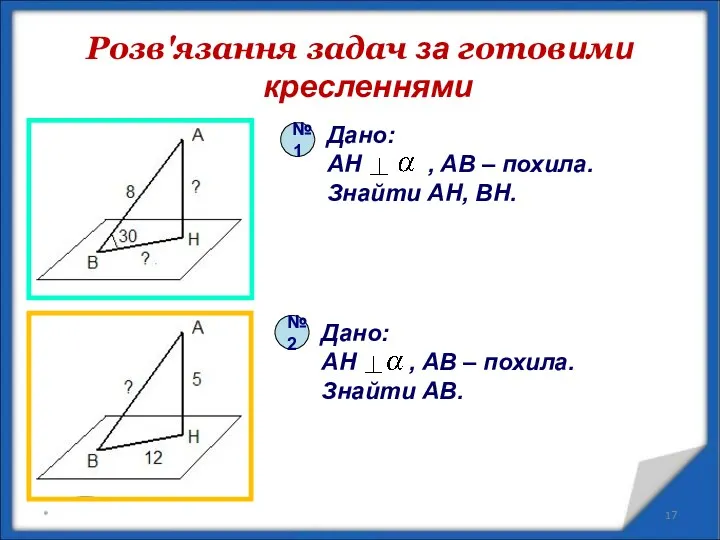 Розв'язання задач за готовими кресленнями * Дано: AH , AB