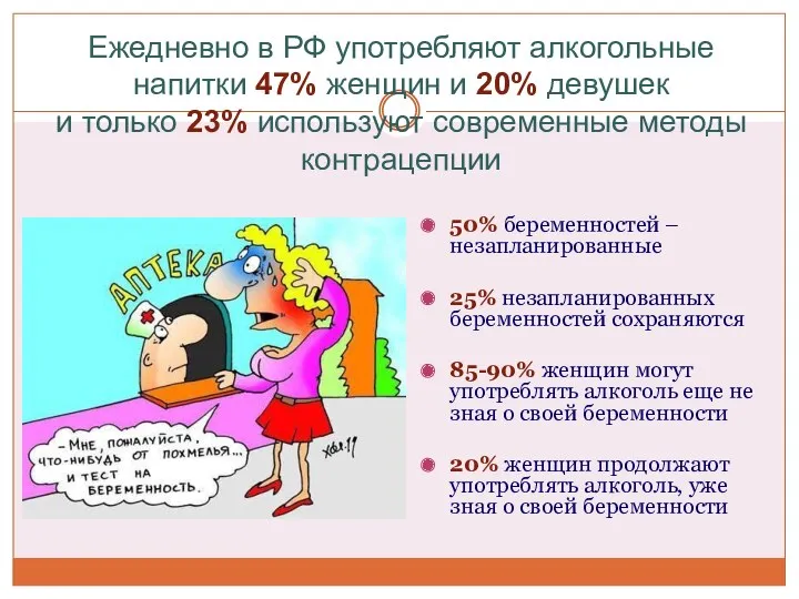 Ежедневно в РФ употребляют алкогольные напитки 47% женщин и 20% девушек и только