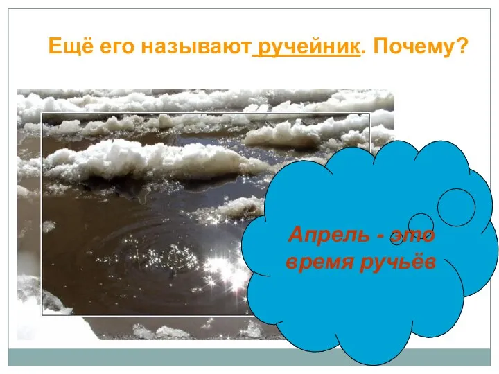 Ещё его называют ручейник. Почему? Апрель - это время ручьёв