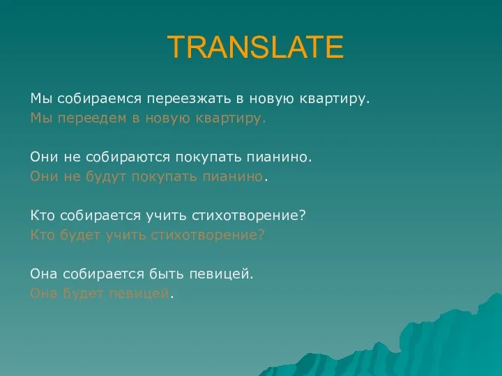 TRANSLATE Мы собираемся переезжать в новую квартиру. Мы переедем в