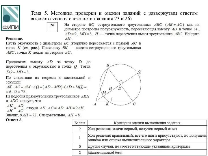 Тема 5. Методика проверки и оценки заданий с развернутым ответом высокого уровня сложности