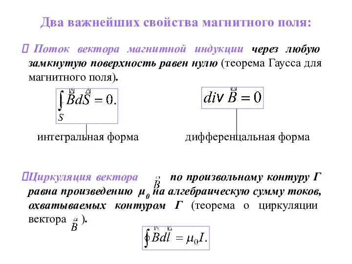 Два важнейших свойства магнитного поля: