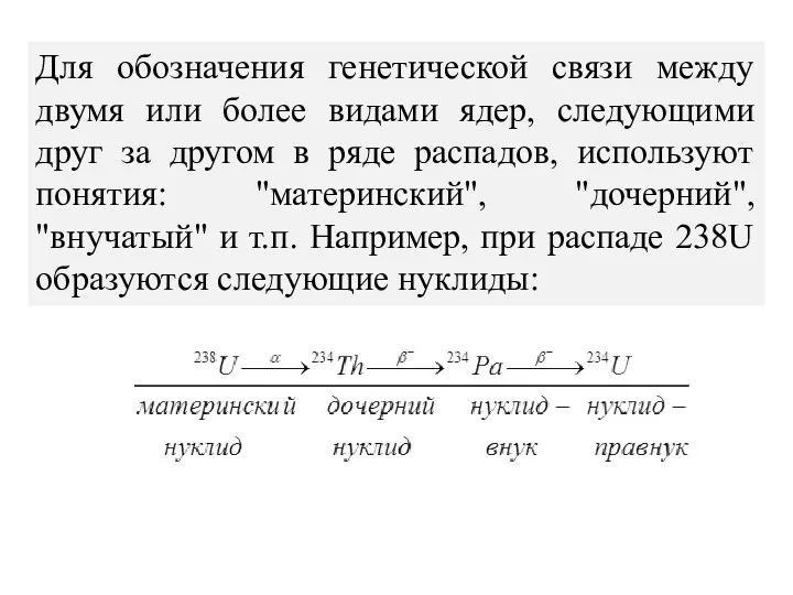 Для обозначения генетической связи между двумя или более видами ядер,