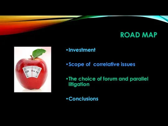ROAD MAP Investment Scope of correlative issues The choice of forum and parallel litigation Conclusions