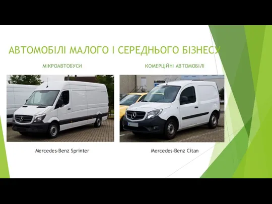 МІКРОАВТОБУСИ КОМЕРЦІЙНІ АВТОМОБІЛІ Mercedes-Benz Citan Mercedes-Benz Sprinter АВТОМОБІЛІ МАЛОГО І СЕРЕДНЬОГО БІЗНЕСУ