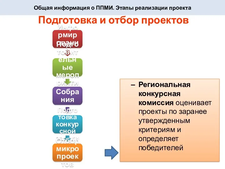 Общая информация о ППМИ. Этапы реализации проекта Подготовка и отбор