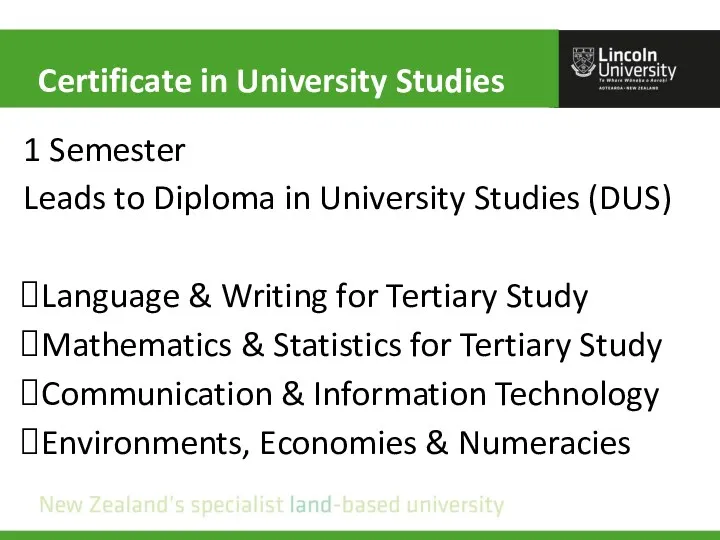 1 Semester Leads to Diploma in University Studies (DUS) Language