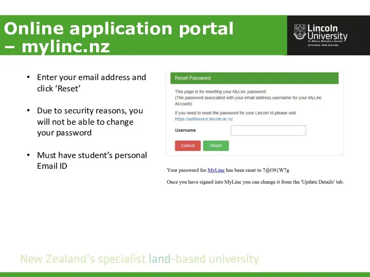 Online application portal – mylinc.nz Enter your email address and