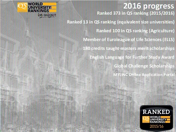 2016 progress Ranked 373 in QS ranking (2015/2016) Ranked 13