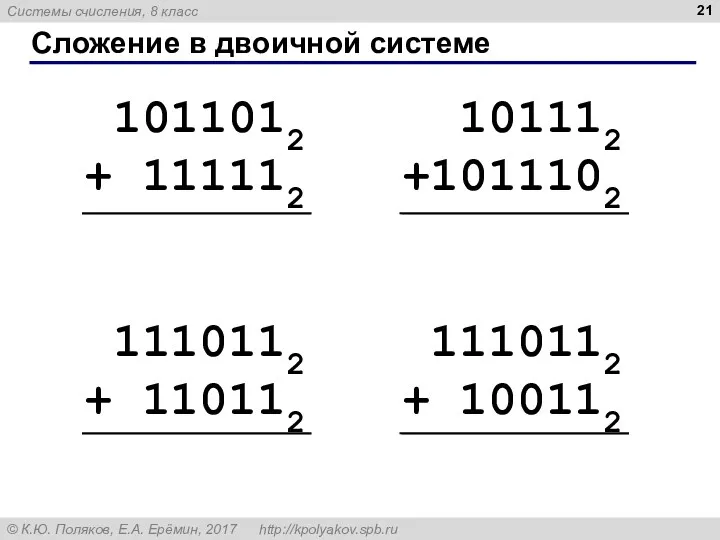 Сложение в двоичной системе