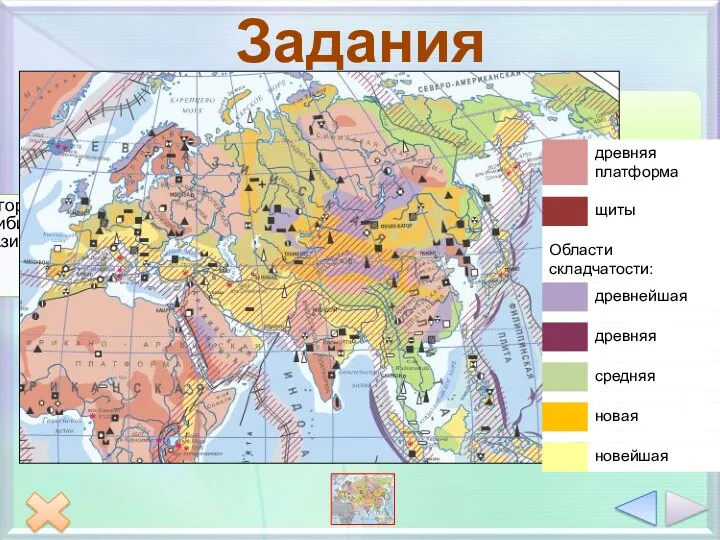 Задания Установите относительный возраст территорий в составе материка. Заполните пропуски