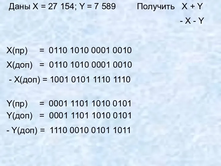 Получить X + Y - X - Y Даны X