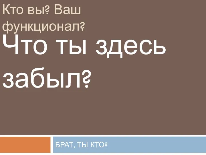 БРАТ, ТЫ КТО? Кто вы? Ваш функционал? Что ты здесь забыл?