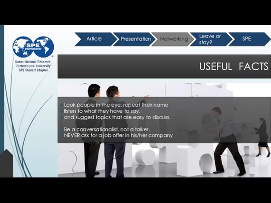 Presentation Leave or stay? Article Networking USEFUL FACTS Look people