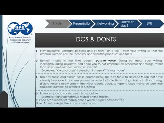 Article Presentation Networking Leave or stay? DOS & DONTS Stay