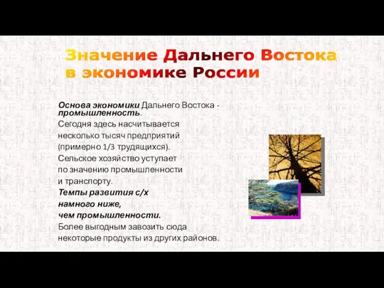 Основа экономики Дальнего Востока - промышленность. Сегодня здесь насчитывается несколько