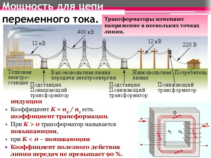 Мощность для цепи переменного тока. Мощность в цепи переменного тока выделяется только на