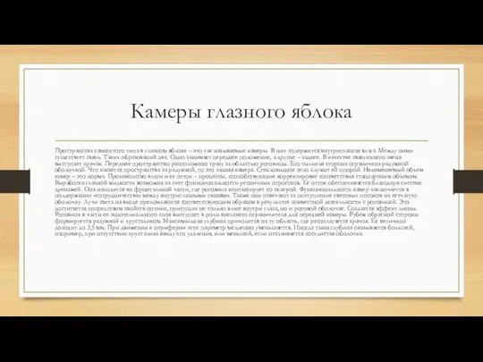 Камеры глазного яблока Пространства замкнутого типа в глазном яблоке –