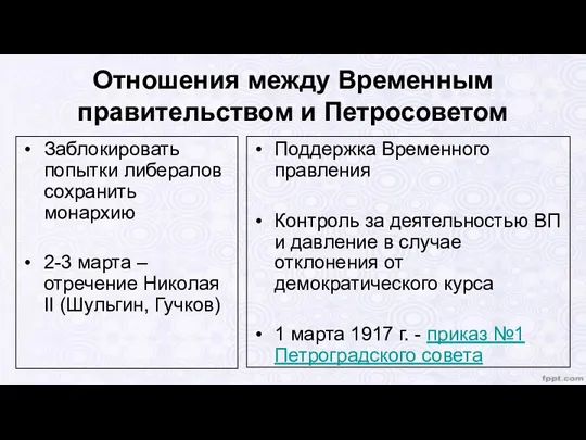 Отношения между Временным правительством и Петросоветом Заблокировать попытки либералов сохранить