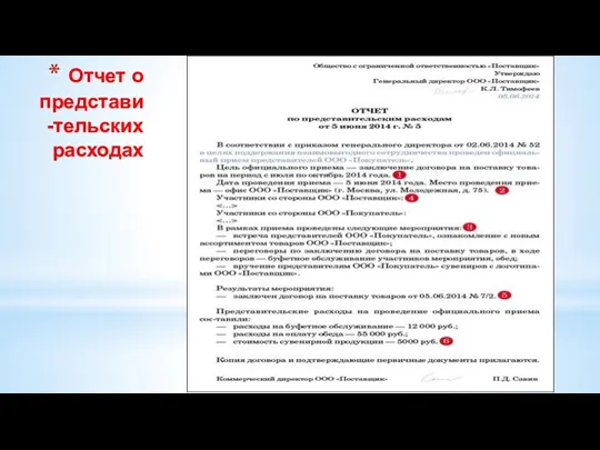 Отчет о представи-тельских расходах