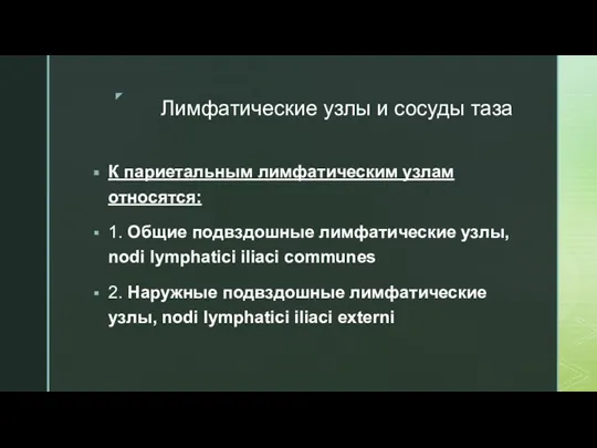 Лимфатические узлы и сосуды таза К париетальным лимфатическим узлам относятся: