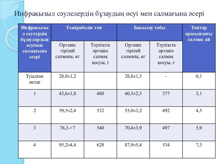 Инфрақызыл сәулелердің бұзаудың өсуі мен салмағына әсері