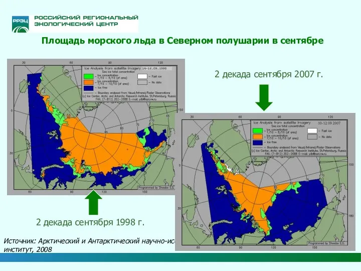 Площадь морского льда в Северном полушарии в сентябре‏ 2 декада