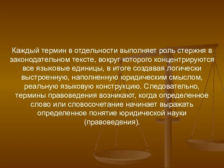 Каждый термин в отдельности выполняет роль стержня в законодательном тексте,