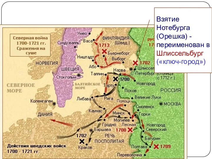 Взятие Нотебурга (Орешка) - переименован в Шлиссельбург («ключ-город»)