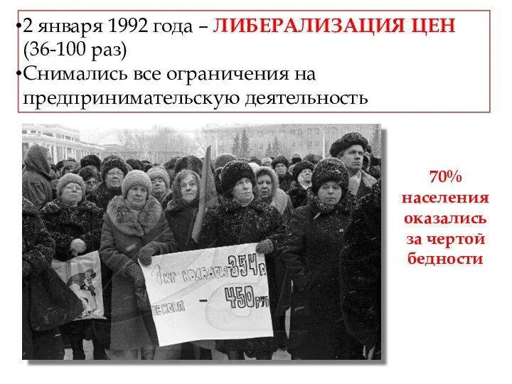 2 января 1992 года – ЛИБЕРАЛИЗАЦИЯ ЦЕН (36-100 раз) Снимались