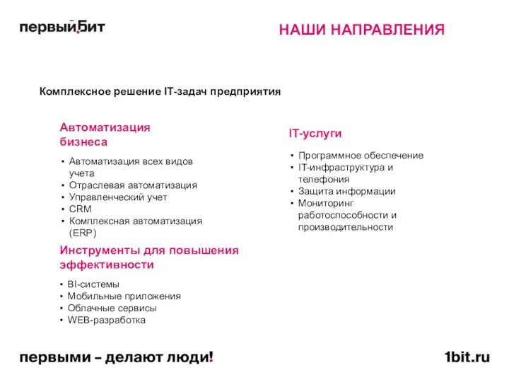 НАШИ НАПРАВЛЕНИЯ Автоматизация всех видов учета Отраслевая автоматизация Управленческий учет