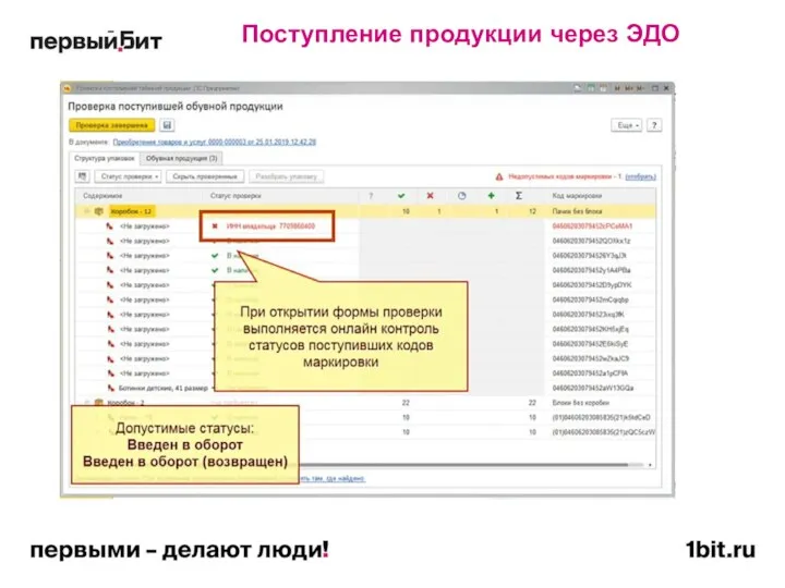 Поступление продукции через ЭДО