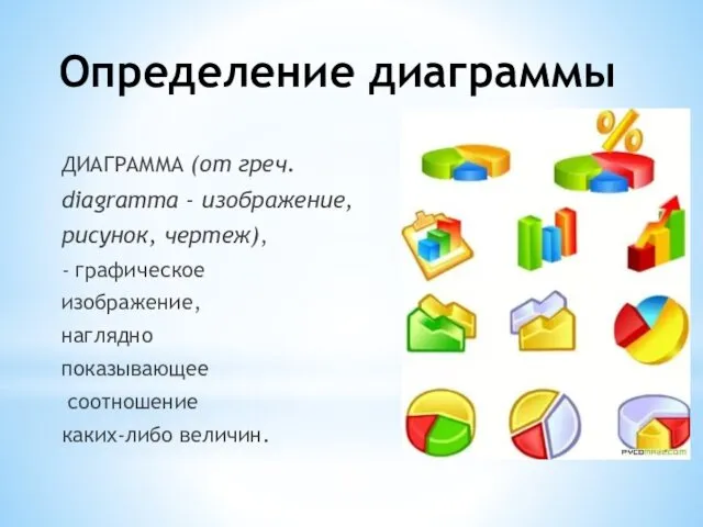 Определение диаграммы ДИАГРАММА (от греч. diagramma - изображение, рисунок, чертеж), - графическое изображение,