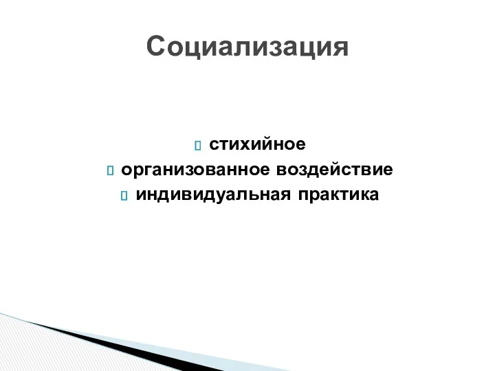 стихийное организованное воздействие индивидуальная практика Социализация