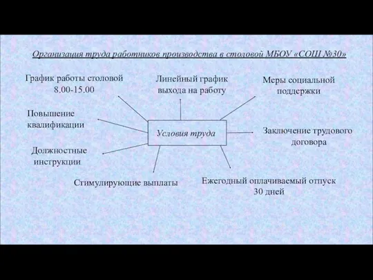 График работы столовой 8.00-15.00 Организация труда работников производства в столовой