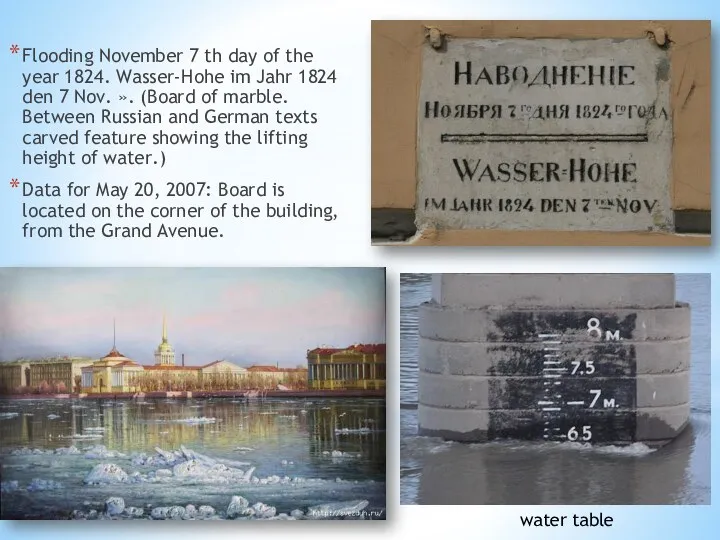Flooding November 7 th day of the year 1824. Wasser-Hohe
