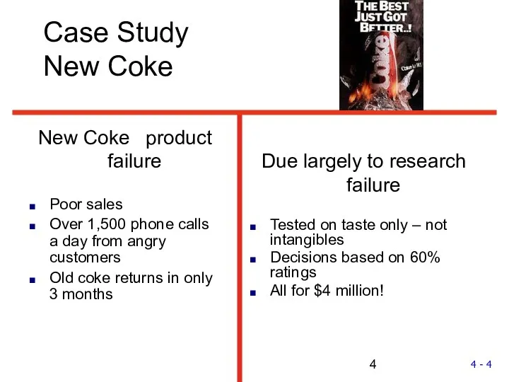 Case Study New Coke New Coke product failure Poor sales