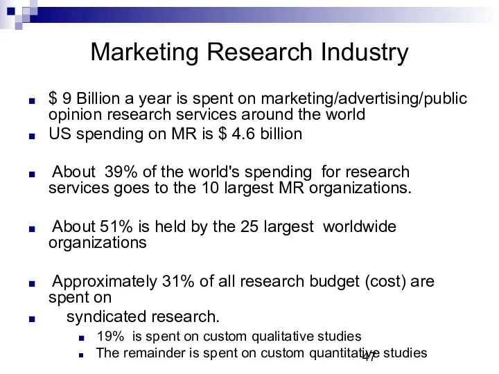 Marketing Research Industry $ 9 Billion a year is spent