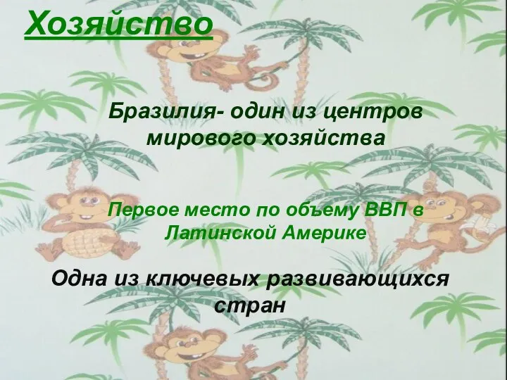 Хозяйство Бразилия- один из центров мирового хозяйства Первое место по