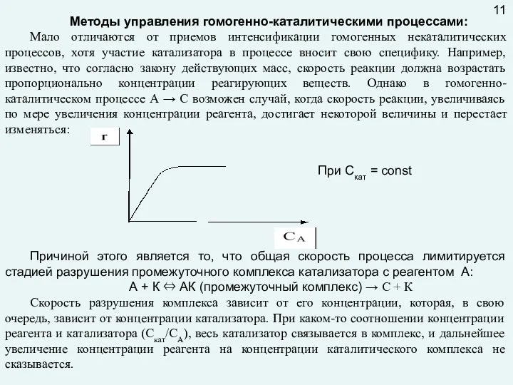 Методы управления гомогенно-каталитическими процессами: Мало отличаются от приемов интенсификации гомогенных