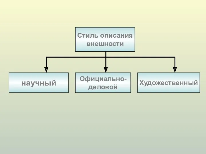 Стиль описания внешности научный Официально- деловой Художественный