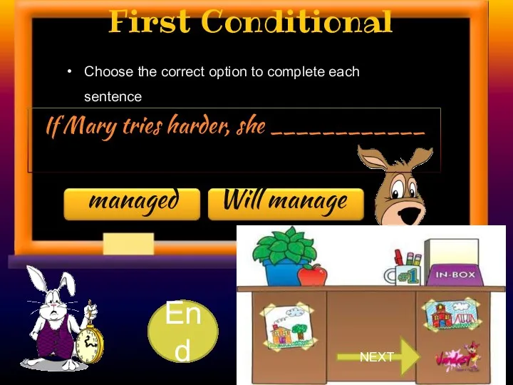 First Conditional Choose the correct option to complete each sentence.